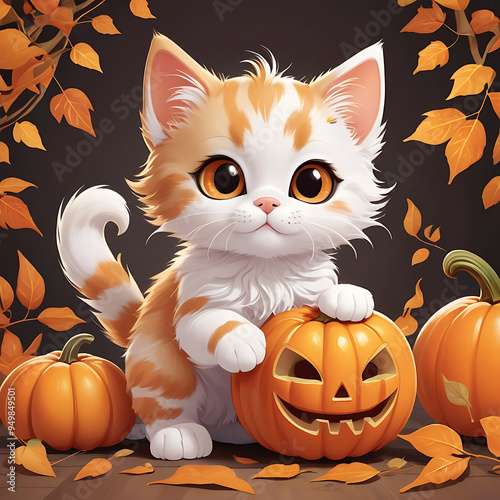 Cat Lovers,Cute cat with pumpkin,halloween.