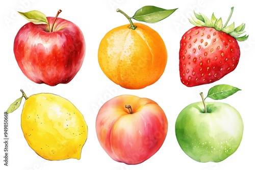 PNG watercolor fruits & vegetables element set, transparent background