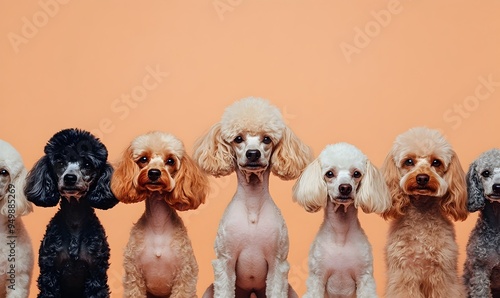 Cheerful Poodle Companions in Vibrant Peach Colored Studio Setting