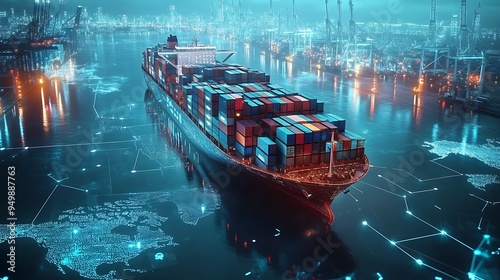 Cargo container ships utilize technology for global logistics