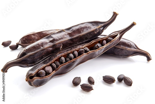 Carob pods isolated on white background.