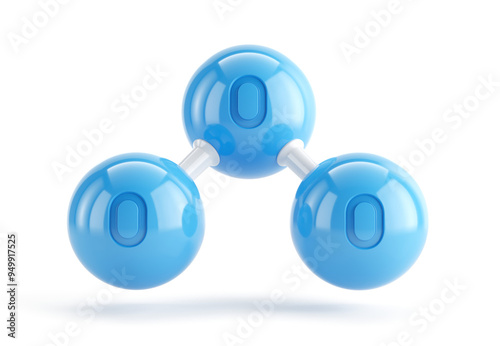 O3 Ozon molecule model isolated on white - 3d illustration. Three molecules of oxygen.