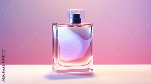 Perfume bottle with on neon light background. Blank perfumery mockup, spa branding concept. Neural network ai generated art