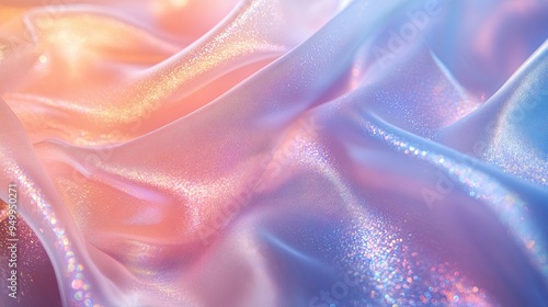 A close-up view of translucent holographic ribbons, highlighting their delicate textures and shimmering, iridescent colors.