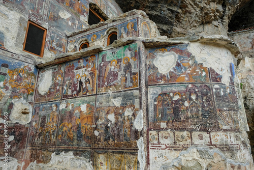 Detail of Sumela Monastery, a Greek Orthodox monastery in Maçka, Turkey.