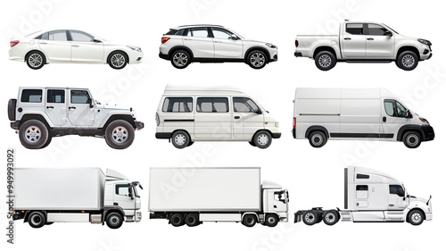 PNG white car design element set, transparent background