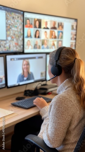 A virtual family celebration with multiple screens showing different family members of various ages, all participating in a group video call, creating a sense of togetherness despite physical distance