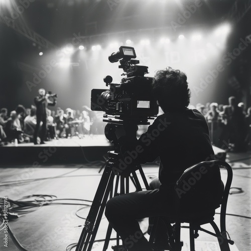 Cameraman capturing the energy of live event from sidelines, documenting every moment during tv show production.