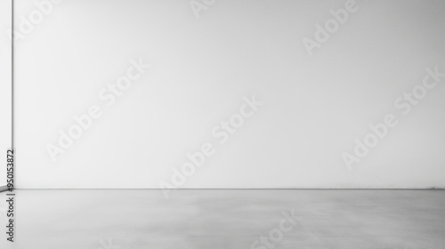 White empty room wall with soft light and copy space. Empty white wall background. Bright minimalistic empty abstract studio room with gray wall and concrete floor