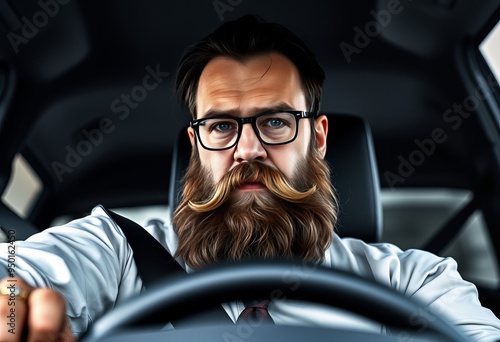 Bearded Bureaucrat A gruff looking driver with a thick beard wea