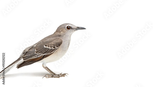 northern mockingbird - Mimus polyglottos - is a bird commonly found in North America, of the family Mimidae. isolated on white background with copy space