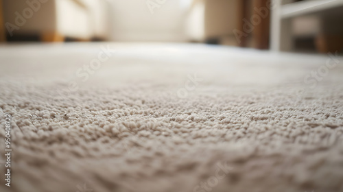 Close-up of a white shaggy carpet, shallow depth of field 