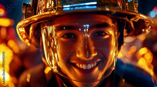 Firefighter Portrait Face Close Up Smiling Helmet Safety Gear