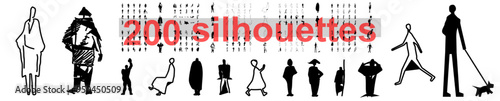 silhouette architecture people collection vector drawing isolated