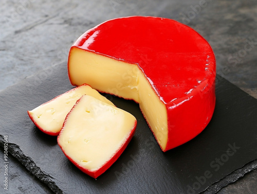 Edam cheese with a red wax coating.