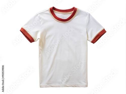 Vintage-inspired white ringer tee with contrast collar and cuffs, isolated on a white background, ready for custom branding and design application.