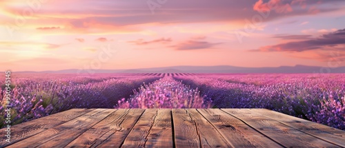 A serene landscape with vibrant lavender fields under a colorful sunset sky, perfect for relaxation and nature appreciation.