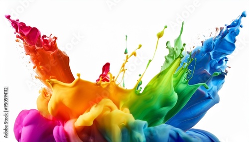 liquid fluently colorful color splash in rainbow colors acrylic paint isolated on white background