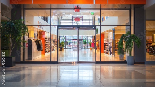 Store Entrance with Glass Doors and Plants