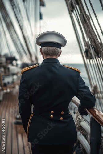 Commanding Officer on the Bridge of a Historic Sailing Ship