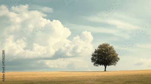 A Lone Tree in a Field Under a Cloudy Sky