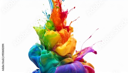 liquid fluently colorful color splash in rainbow colors acrylic paint isolated on white background