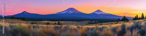 Mountain Sunset Panoramic View: Colorful Landscape near Bend, Oregon