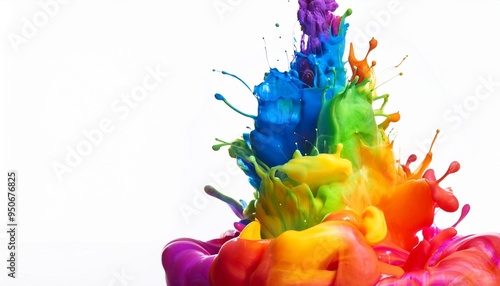 liquid fluently colorful color splash in rainbow colors acrylic paint isolated on white background