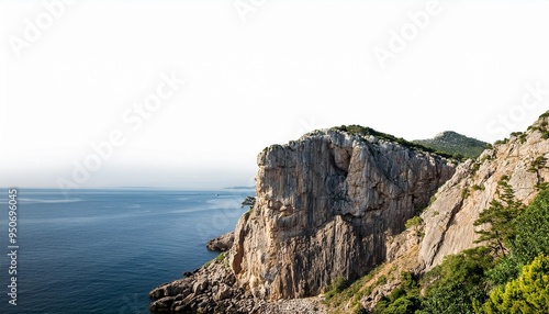 cliffs rock on the mountain by the sea on white background