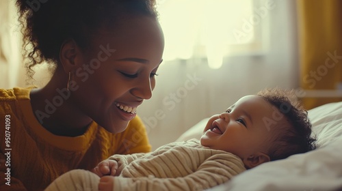 Mother gently sings a lullaby to her baby, creating a soothing and peaceful atmosphere