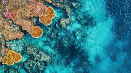 Aerial View of Coral Reefs and Turquoise Water