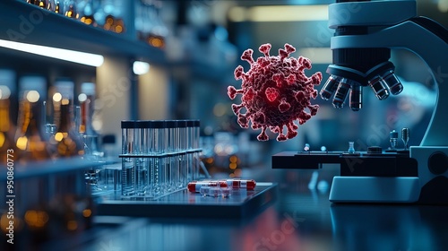 A detailed visual of a pathogen being studied in a laboratory, with a focus on the effects of an experimental drug designed to prevent the spread of the contagion