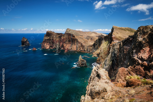 Madeira Island scenic rugged landscape - Ponta do Sao Lorenco cape, Miradouro do Abismo viewpoint. Madeira, Portugal