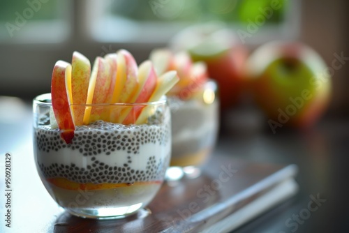 Almond milk chia pudding topped with apples