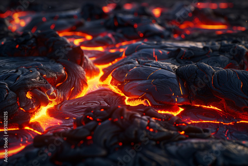 Intense Close-Up of a Lava Flow: The Molten Rock's Fiery Glow