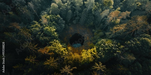 Concealed sinkhole in the forest soaring fifty meters above