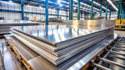 Stainless steel sheets being processed in a factory, factory, production, industry, manufacturing, metalworking