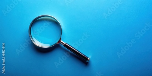 Magnifying glass on a blue surface, magnifying glass, blue background, close up, investigation, zoom in, exploration