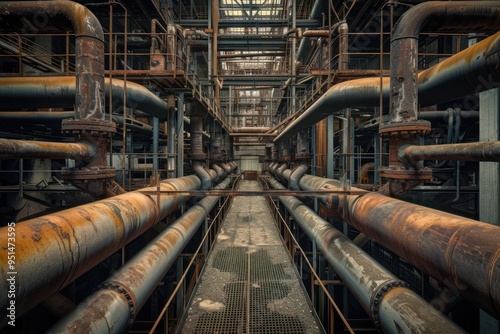 Industrial pipes of oil refinery plant factory architecture technology.