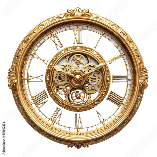 Elegant vintage gold clock with intricate gears, perfect for adding a touch of sophistication to any decor.