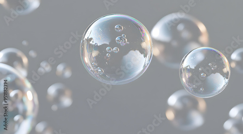 Close-up of Bubbles Floating in the Air with a Grey Background 