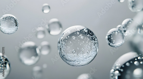 Close-up of Bubbles Floating in the Air with a Grey Background 