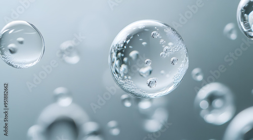 Close-up of Bubbles Floating in the Air with a Grey Background 