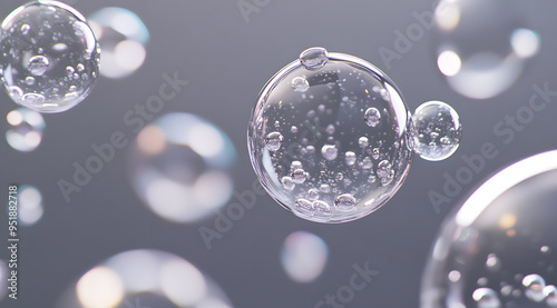 Close-up of Bubbles Floating in the Air with a Grey Background 