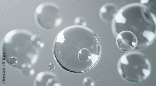 Close-up of Bubbles Floating in the Air with a Grey Background 