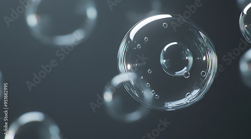 Close-up of Bubbles Floating in the Air with a Grey Background 