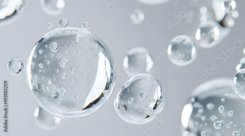 Close-up of Bubbles Floating in the Air with a Grey Background 