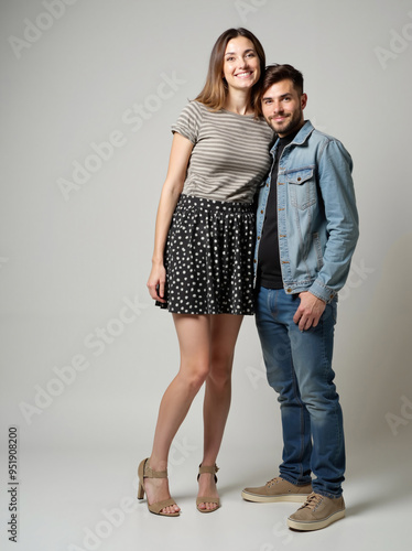 Tall woman and shorter man dating, relationship, height difference comparison concept, tall and short, tall girl beside a short man