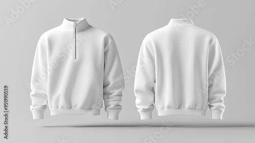 Blank white quarter zip sweater mockup, front and back view 