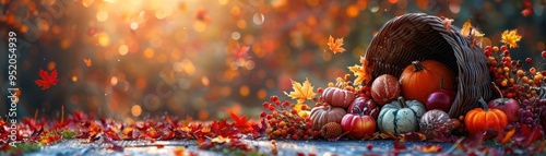 A beautiful autumn scene featuring pumpkins and colorful leaves, capturing the essence of fall in a stunning landscape.